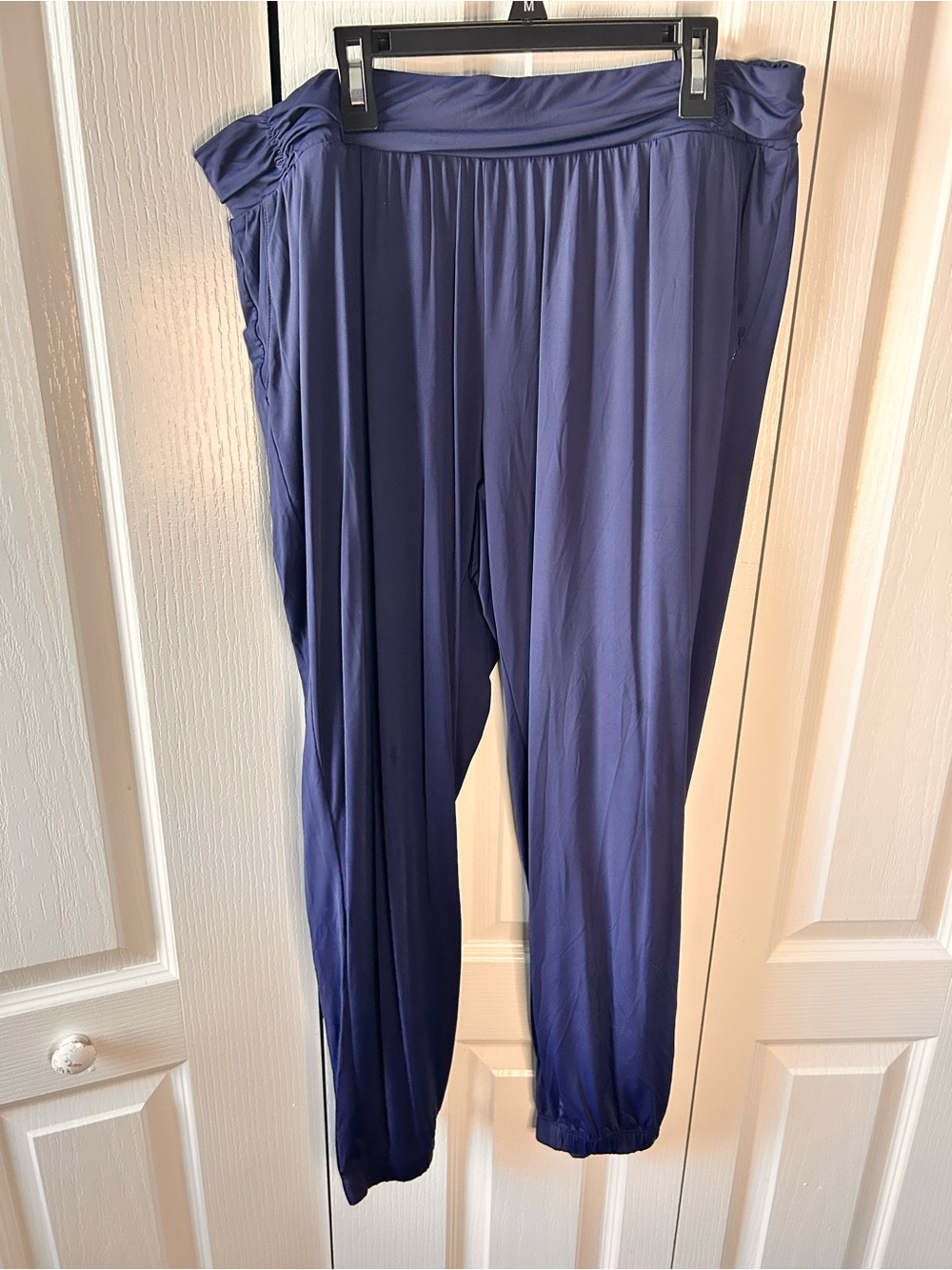 Lands‎ End Women's L/P 14-16 Pull On Relaxed Harem Pants Navy Blue Stretch Nylon